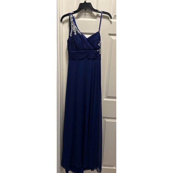 Hailey Adrianna Papell Blue One Shoulder Beaded Floor Length Gown Prom - Size 4 - Picture 1 of 5